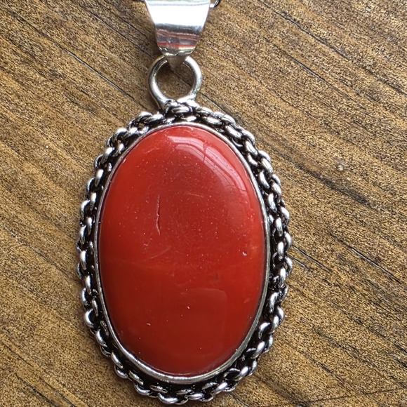 Hand Crafted Silver and Red Chain Brooch - Picture 3 of 4